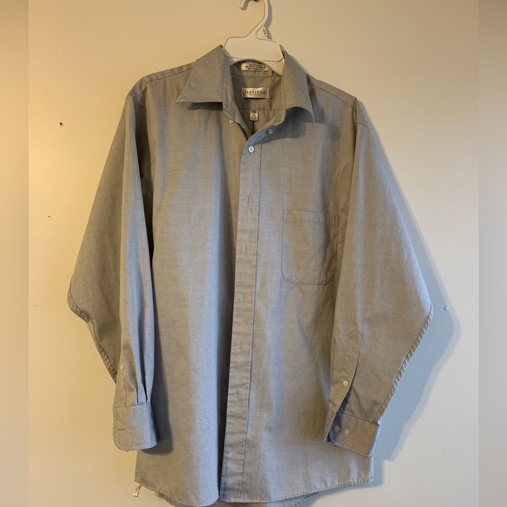 Van Heusen Men's Easy Care Dress Long Sleeve Fitted, Gray Dress Shirt 16 (34/35)